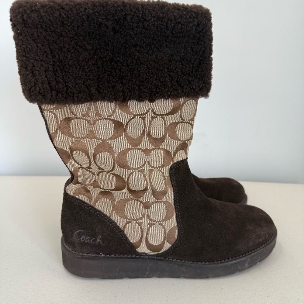 Coach Kally Signature Logo‎ Canva & Suede Boots Women Size 8.5B - Picture 2 of 16